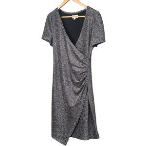 Apricot Metallic Silver Sparkle Wrap Mini Dress - Ruched Bodycon UK 10 (US 6)